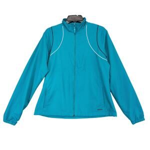 Reebok Women's L‎ Teal Blue Track Jacket, Sportswear Athletic Retro Gorpcore